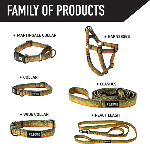 Vista 4 de Wolfgang - Collar de perro resistente y ajustable con hebilla de nailon de liberación rápida para caminar y entrenar, estampado BrookTrout, talla S