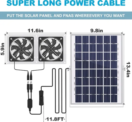 Vista 6 de SOLPERK Ventilador solar para invernadero, ventilador solar de 10 W para gallinero, ventilador de escape solar impermeable para cobertizo con cable