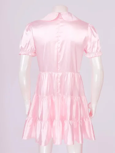 Vista 5 de YiZYiF Disfraces femeninos de satén con volantes para hombre, vestido de lencería para travestismo francés