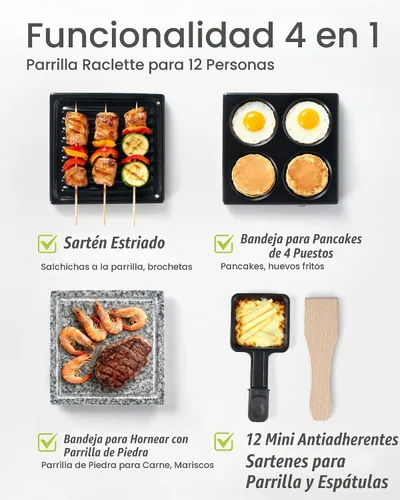 Vista 3 de Parrilla de Mesa Raclette - Parrilla Eléctrica Interior con Plancha - Antiadherente Extra Grande Reversible 4 en 1 para Exteriores Apta