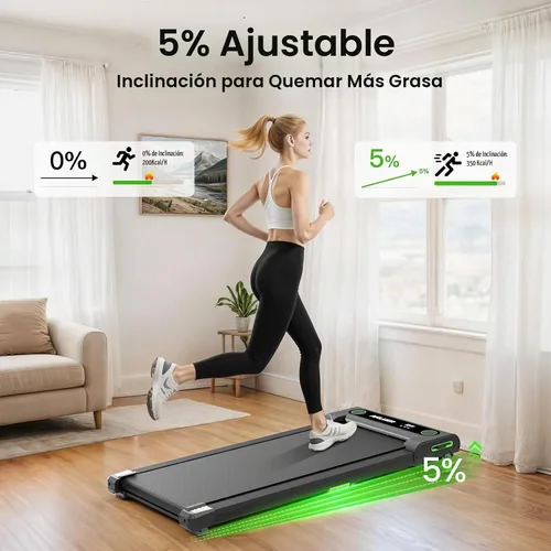 Vista 2 de AKLUER Walking Pad Treadmill with 12% Auto Incline Adjustable Handlebar Negro mate
