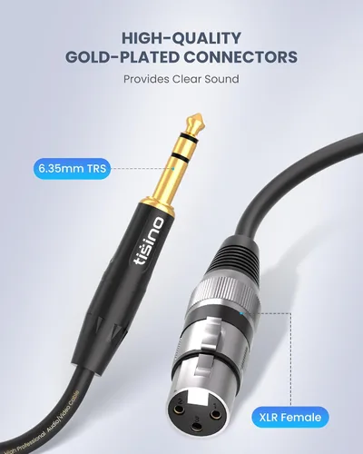 Vista 2 de Tisino Cable de micrófono de XLR hembra a TRS de 1/4'', conector estéreo de 6.35mm a XLR hembra de 3 pines cable de interconexión balanceado - 3.3FT