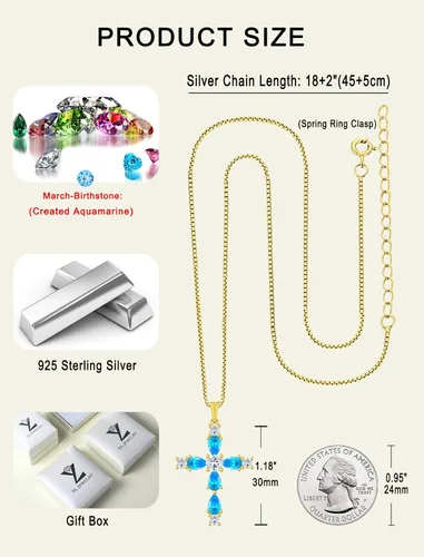 Vista 76 de YL Collar de cruz de plata de ley 925 con colgante de piedra natal religiosa para mujer