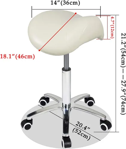 Vista 2 de Antlu Taburete Tipo Silla de Montar con Ruedas para Salón Médico de Pestañas Masaje Cocina Spa, Taburete Hidráulico Ajustable con Ruedas (Beige)