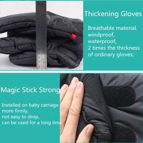 Vista 2 de Guantes de invierno para cochecito, manopla universal para cochecito, resistente al agua, resistente al viento, manguito de mano para cochecito