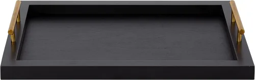 Vista 6 de Kate and Laurel Halsey Bandeja rectangular de madera decorativa con asas de metal pulido; 17 x 13; negro y dorado; moderna bandeja rectangular
