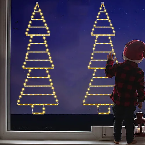 Vista 2 de Luces de Decoraciones Navideñas para Exteriores 4.6 Pies (1.4 metros) Luces LED de Árbol de Navidad, 175 Luces LED de Escalera Navideña para Pared