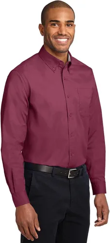 Vista 4 de Port Authority Camisa de manga larga de fácil cuidado, NaranjaPiedra(Texas OrangeLight Stone), 6XL
