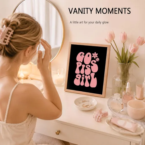 Vista 4 de Go Piss Girl Arte de Pared Trendy Arte de Pared Divertido Idea de Regalo Lindo Decoración de Apartamento Impresión de Baño Rosa Decoración