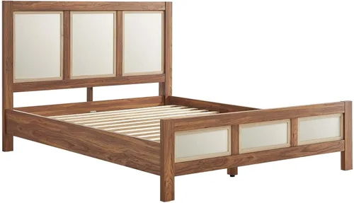 Vista 4 de Modway Capri Mid-Century - Cama de tamaño Queen moderna en nogal con cabecero y estribo