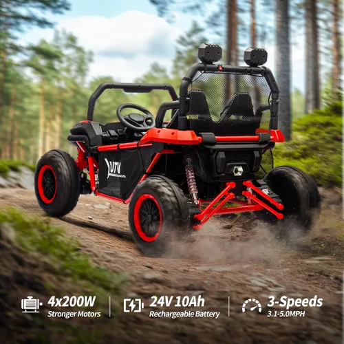 Vista 3 de Hikiddo 24V Kid UTV, coche eléctrico de 2 plazas para niños grandes 3-8 con control remoto Rojo oscuro
