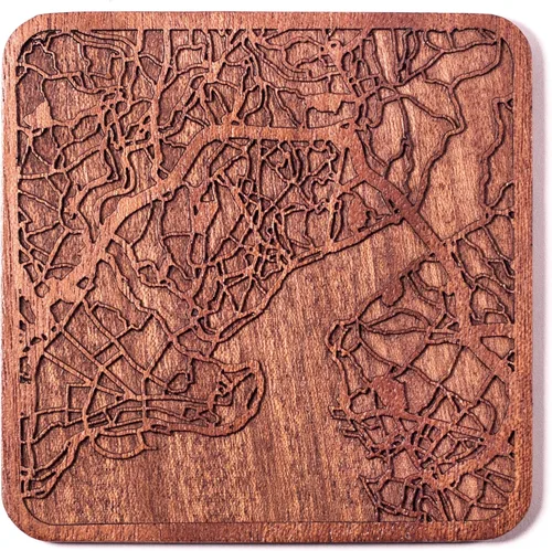 Vista 22 de Posavasos Amsterdam Map by O3 Design Studio, 1 pieza, posavasos de madera Sapele con mapa de la ciudad, hecho a mano, varias ciudades opcionales