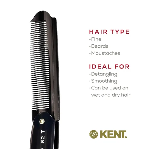 Vista 6 de Kent 82T Peine plegable hecho a mano para hombres, peine de pelo de dientes finos para el cuidado diario del cabello, barba o bigote, uso seco
