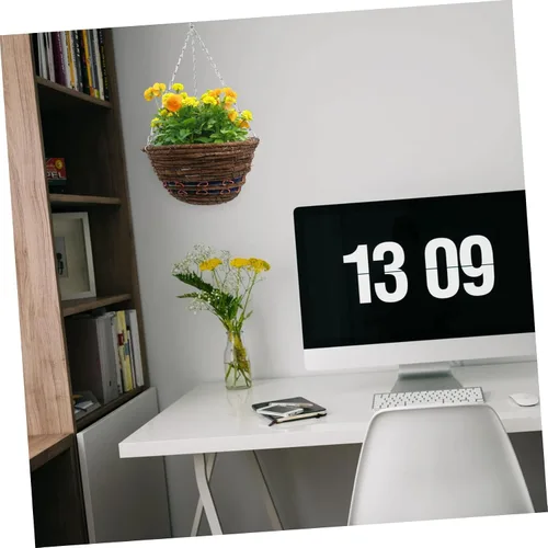 Vista 9 de Willow - Cesta de flores colgante tejida de 12 pulgadas, redonda de ratán natural con cadenas de metal para montaje en pared y techo, almacenamiento