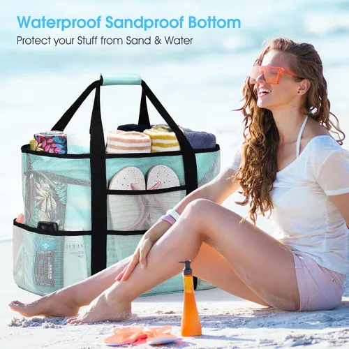Vista 5 de oscaurt Bolsa de playa extra grande para mujer, impermeable, a prueba de arena, bolsa de playa de malla, bolsa de viaje para piscina