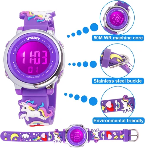 Vista 3 de USWAT Kids Watch 3D Cartoon Toddler Wrist Digital Watch Waterproof 7 Color Lights with Alarm Stopwatch for 3-10 Year Boys Girls Little Child