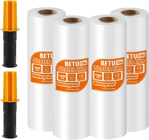 Vista 12 de Película elástica retráctil para suministros de mudanza (15 pulgadas, 2 unidades) x 1000 pies, rollo elástico de plástico de resistencia industrial