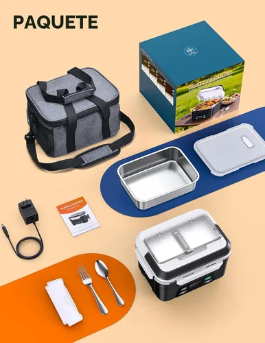 Vista 6 de EAST OAK Fiambrera eléctrica inalámbrica XL de 6.3 tazas para adultos, lonchera calentada a pilas con calefacción automática, calentador