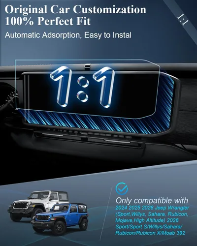 Vista 2 de BIBIBO 2 protectores de pantalla para Wrangler 2024 2025 2026 2025 2026 2026 Jeep Wrangler 12.3 pulgadas (1 brillante + 1Mate) accesorios para Jeep
