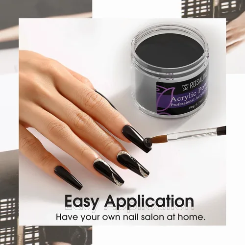 Vista 7 de Rosalind Polvo de uñas acrílico negro 50 g/1.76 oz – Polímero de cristal negro polvo de uñas para extensión acrílica, no necesita lámpara