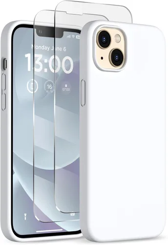 Vista 35 de Funda delgada para iPhone 13 de 6.1 pulgadas, silicona líquida a prueba de golpes, con forro de microfibra suave antiarañazos, 2 protectores