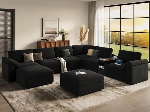 Vista 126 de EASE MOOSE Sofá modular verde seccional de gran tamaño en forma de L Pana verde