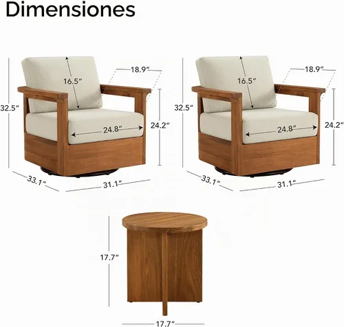 Vista 2 de CHITA Juego de 3 piezas para patio bistró, juego de muebles de exterior