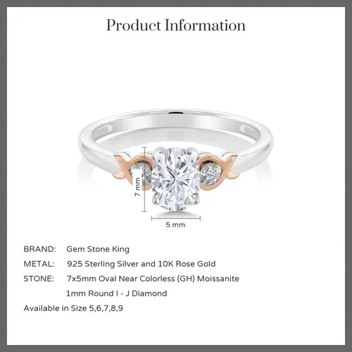 Vista 47 de Gem Stone King Anillo de compromiso de plata de ley 925 y oro rosa de 10 quilates, piedra preciosa ovalada de 0.276 x 0.197 in, con acento