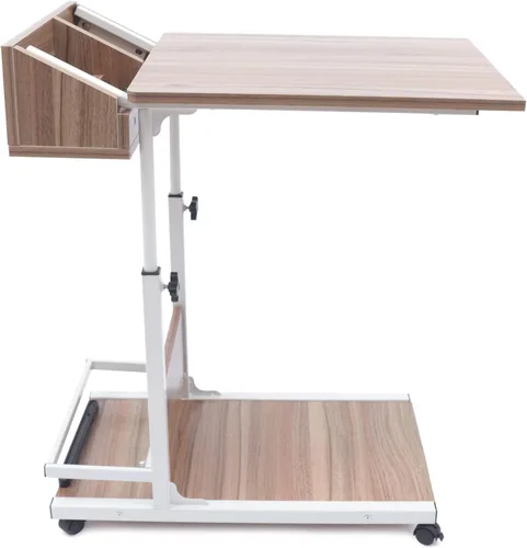 Vista 2 de Mesa en forma de C, mesa de sofá móvil con ruedas, mesa auxiliar de sofá de altura ajustable, mesa auxiliar de madera con almacenamiento, soporte