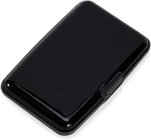 Vista 25 de Mayski Soporte para tarjetas de crédito, bloqueo RFID, funda rígida de aleación de aluminio, pequeña cartera de metal para mujeres y hombres