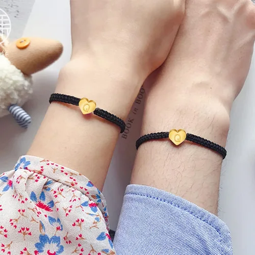 Vista 6 de Pulsera personalizada con 26 iniciales de cobre pulsera tejida con letras de corazón de cobre pulsera tejida con dije de corazón delicado