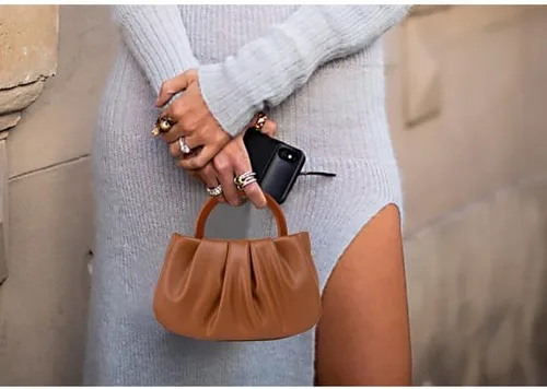 Vista 5 de Milan Chiva Cloud Bag Mini Top Handbag Dumpling Clutch Purses with Wooden Handle and Removable Strap