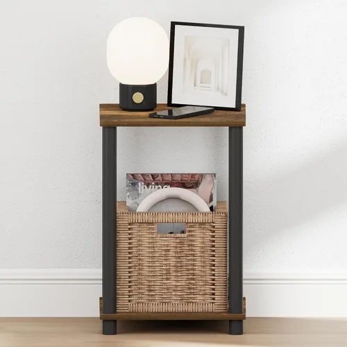 Vista 5 de Furinno Turn-N-Tube Night Stand, 2-Tier Open Shelf Design Nightstand, Toolless Square Bedside Table, End Table, Side Table, for Bedroom, Closet