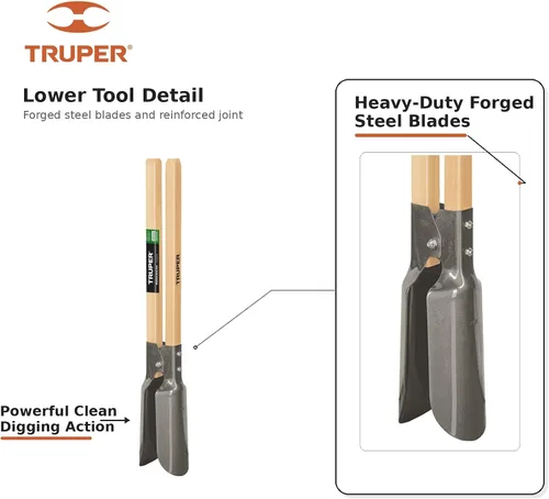 Vista 4 de Truper - 30370 Tru built - Excavadora manual de postes para jardín, 42 pulgadas., asas de madera, 45" Mango de madera de 48 pulgadas, cuchillas
