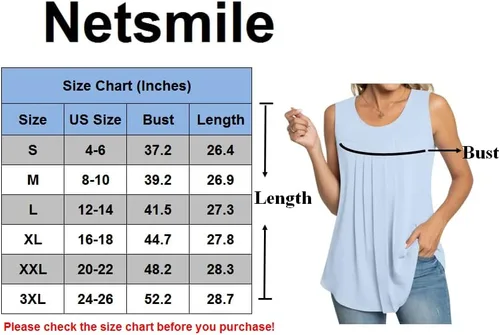 Vista 4 de Netsmile Blusa de gasa sin mangas para mujer, estilo casual, plisada, holgada, para usar con leggings