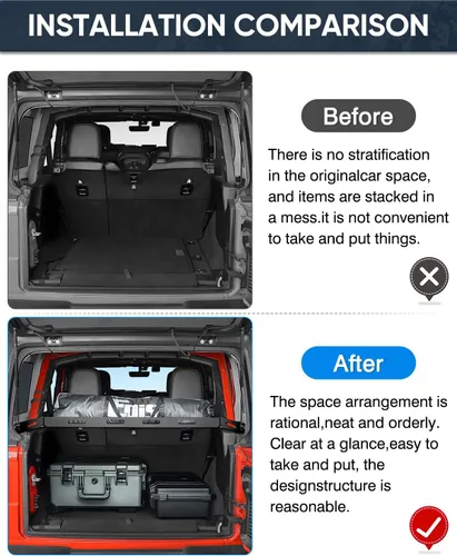 Vista 7 de Estante de carga trasero para Jeep Wrangler JL 2018-2024 2025 Capacidad Trasero para Jeep Wrangler JL Accesorios Estante de maletero de metal sólido