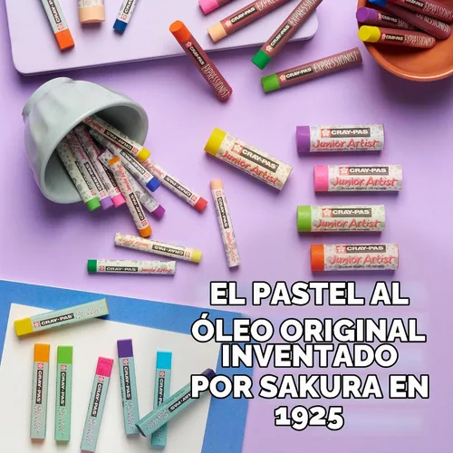 Vista 8 de Sakura Cray-Pas Junior Artist - Juego de 25 pasteles al óleo de colores surtidos, Set XEP25 Pasteles al óleo originales para artistas, textura