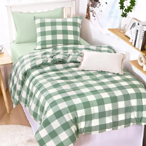 Vista 3 de Wake In Cloud - Juego de funda de edredón de algodón gingham, a cuadros de búfalo a cuadros granja, juego de ropa de cama de percal texturizado 100%