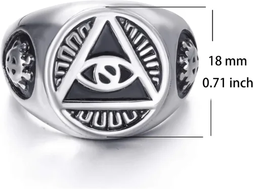 Vista 2 de ELFASIO Men Stainless Steel Rings Illuminati The All-Seeing-Eye PyramidEye Symbol Ring Size 7-15