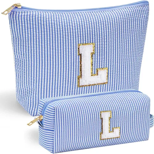 Vista 175 de YOOLIFE Regalos del Día de la Madre para Mujeres, Bolsa de Maquillaje con Iniciales, Bolsa de Maquillaje para Viaje, Bolsa de Maquillaje Negro