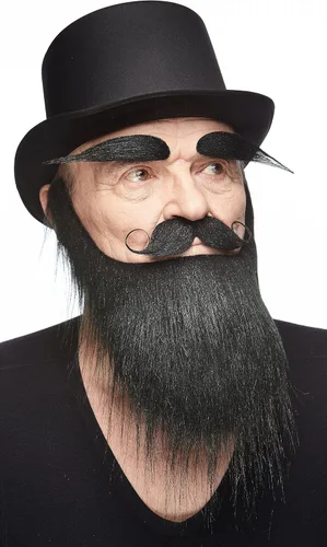 Vista 3 de Mustaches Fake Facial Hair Set, Beard, Eyebrows, Self-Adhesive Rey medieval negro
