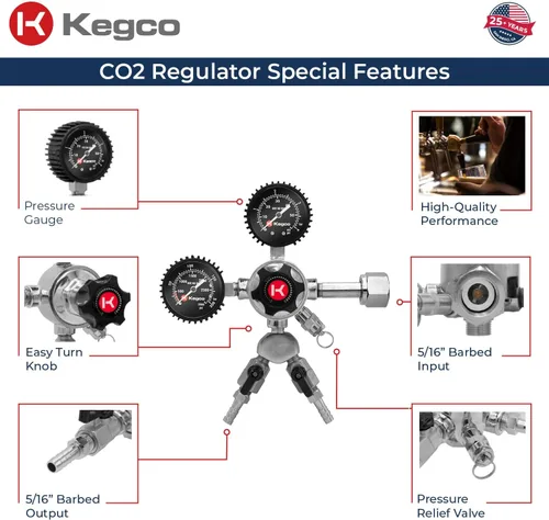 Vista 3 de Kegco Elite Series - Regulador de cerveza de barril de CO2 de doble calibre, 2 productos, cromo