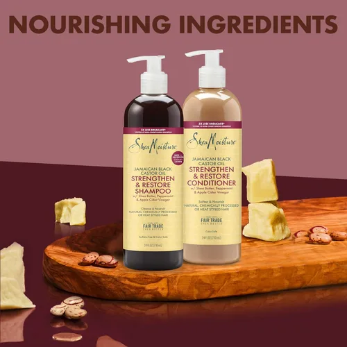 Vista 5 de SheaMoisture Strengthen & Restore Champú y acondicionador Paquete de 2 unidades de aceite de ricino negro jamaicano para limpiar y nutrir el cabello