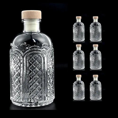 Vista 8 de PTSGCAI Botellas de vidrio transparentes de 6 oz - 200ml [Pack de 6] Botellas de vidrio con base pesada con tapa T para vino, bebidas, aceite 1