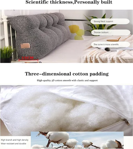 Vista 6 de Almohada lumbar rectangular perfecta, almohada grande para cabecero, soporte de posicionamiento de cama, cojín de cabecera de lectura para cama