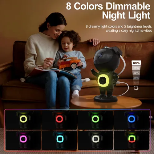 Vista 2 de Proyector de galaxia, proyector de estrellas para dormitorio, luces nocturnas para habitación de niños, ruido blanco, altavoz Bluetooth, proyector