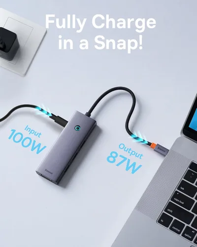 Vista 6 de Baseus - Estación de acoplamiento para computadora portátil 7 en 1, 3 monitores, USB C HUB con HDMI 4K, VGA, 100 W PD, 3 USB para iPhone