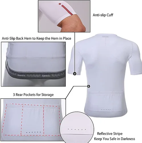 Vista 3 de Santic Camiseta de ciclismo para hombre de manga corta con 3 bolsillos traseros