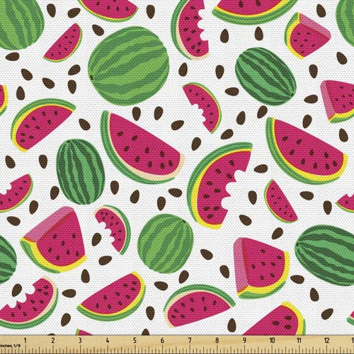 Vista 19 de Ambesonne Tela tropical de The Yard, impresión continua de aves exóticas crestadas Monstera sandía piña, tela decorativa para tapicería y detalles
