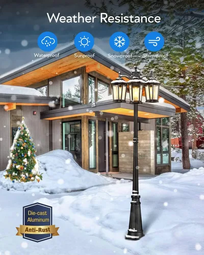 Vista 3 de VIANIS Luces de poste de lámpara para exteriores con sensor de atardecer a amanecer, accesorios de luz de poste de calle de triple cabeza, postes